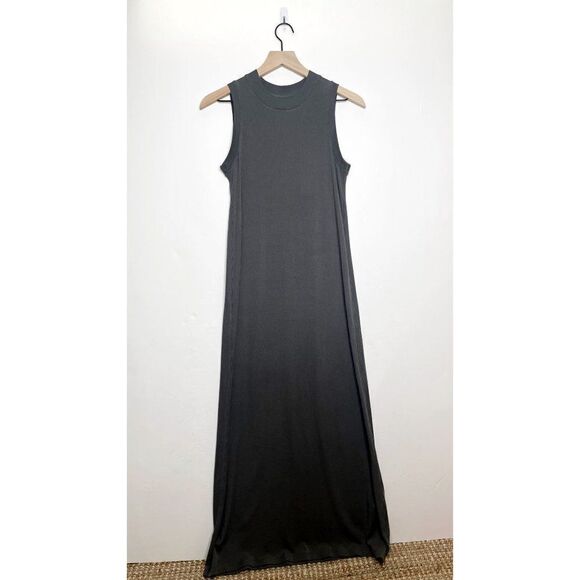Richer Poorer Ribbed Column Maxi Dress Dark Gray Size XS High Neck Sleeveless - Picture 2 of 7